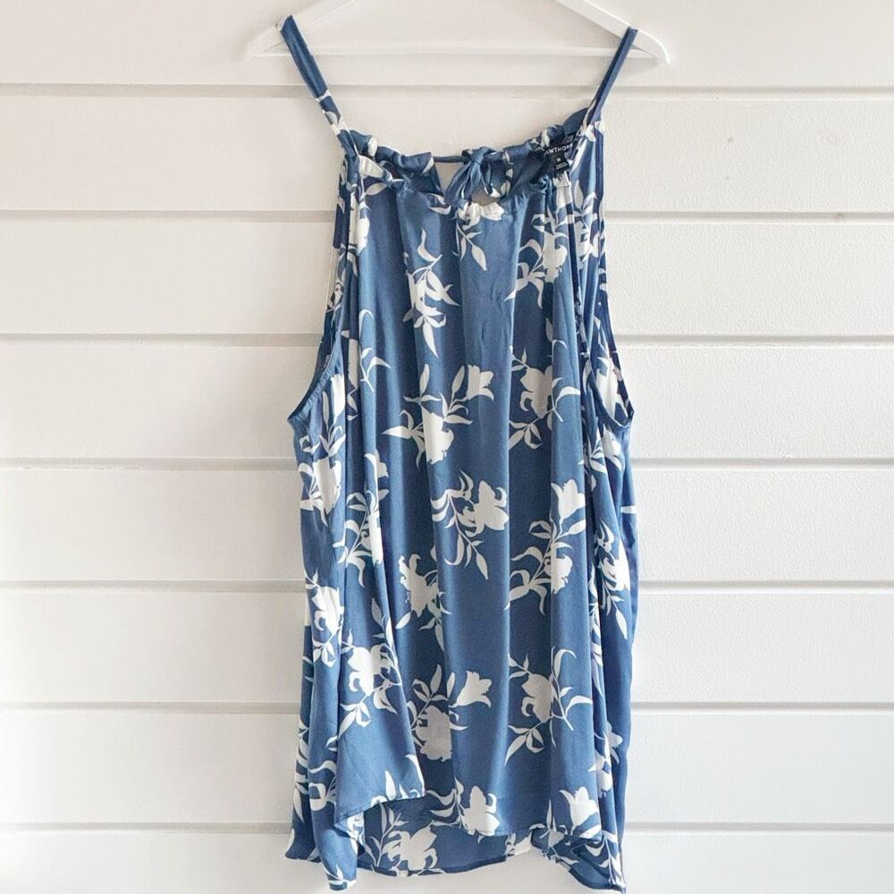 41 Hawthorn Women's Plus Size Meredith Halter Washable Silk Blouse Blue Size 2X